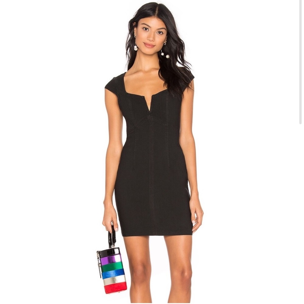 Free People cup sleeve black denim mini Dress sz.XS
